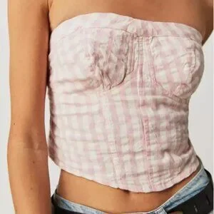 Free People | Tops | Free People Leilani Gingham Cropped Tube Top S New ...